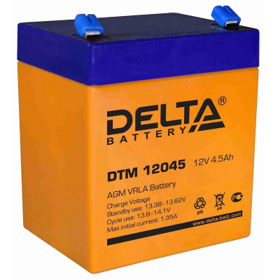 Аккумулятор для ИБП Delta Battery DTM, 107х70х90 мм (ВхШхГ),  Необслуживаемый свинцово-кислотный,  12V/4,5 Ач, цвет: оранжевый, (DTM 12045)