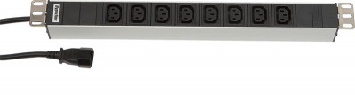 Блок силовых розеток Hyperline, горизонтальный, неуправляемый, IEC 320 C13 х 8, вход IEC 320 C14, шнур 2,5 м, 1U, 44х482,6х44,4 мм (ВхШхГ), 10А, чёрный