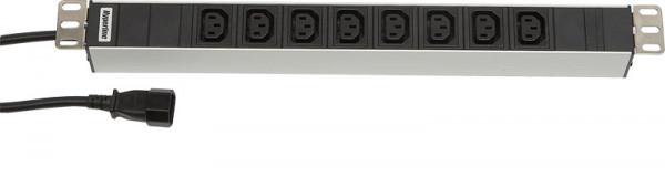 Блок силовых розеток Hyperline, горизонтальный, неуправляемый, IEC 320 C13 х 8, вход IEC 320 C14, шнур 2,5 м, 1U, 44х482,6х44,4 мм (ВхШхГ), 10А, чёрный
