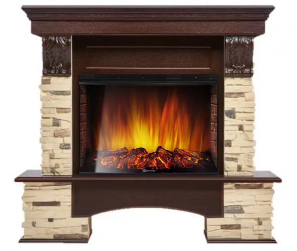 Электрокамин с широким очагом 2D Electrolux EFP/P-2720RLS с порталом Firelight Pietra 25S камень сланец натуральный, шпон темный дуб