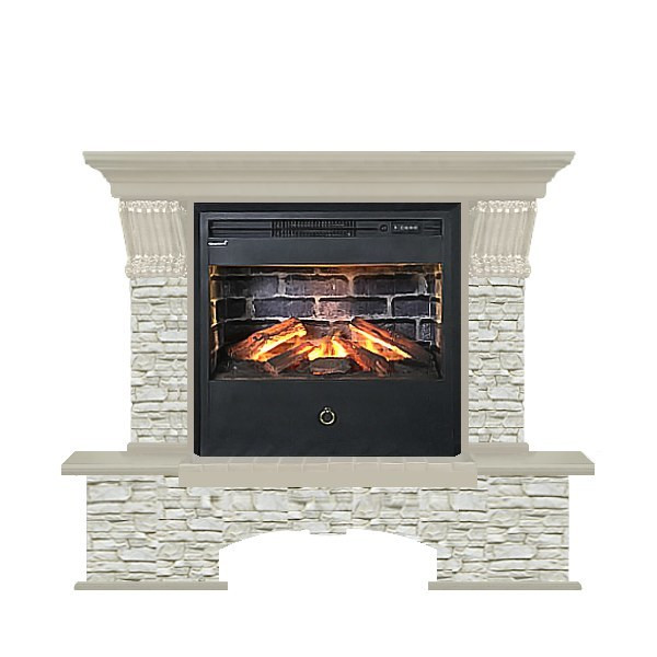 Электрокамин с широким очагом 3D Glenrich Бостон Samba 3D камень-Грот однотонный/цвет-Беленный дуб