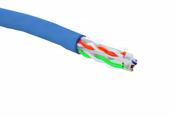 Кабель витая пара Eurolan, U/UTP, 4 пар., кат. 6, проводник Ø 0,56мм, AWG23, нг(А)-HF, 1м (коробка 305м), тип прокладки: внутри зданий, цвет: синий