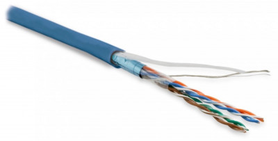 Кабель витая пара Hyperline FUTP4-C5E-P26-IN-LSZH, F/UTP, 4 пар., кат. 5е, проводник Ø 0,48мм, AWG26, LSZH (нг(A)-HF), 100МГц, 1м (бухта 305м), тип прокладки: внутри зданий, цвет: синий