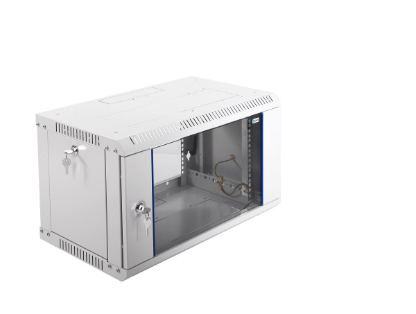 Шкаф телекоммуникационный настенный ЦМО ШРН-Э, 19", 6U, 342х600х350 мм (ВхШхГ), дверь: стекло, боковая панель: сплошная, разборный, цвет: серый