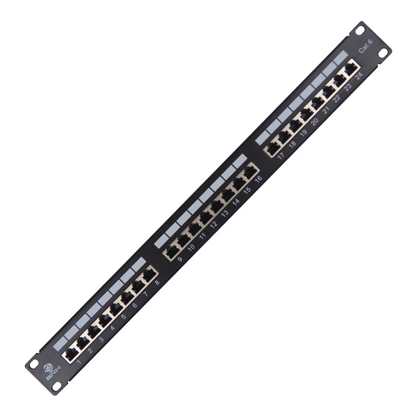 Коммутационная патч-панель BNH, 19", 1HU, портов: 24 х RJ45, кат. 6, универсальная, экр., цвет: чёрный, (B102.1-24-6-UNB)