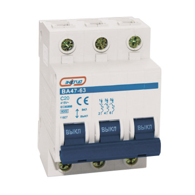 Автоматический выключатель Энергия ВА 47-63, 3 модуль, C класс, 3P, 50А, 6кА, (Е0301-0032)