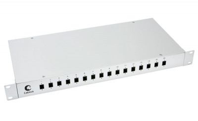Бокс оптический Cabeus, портов: 16, SC (LC duplex), 32 хОВ, 1U, 44х485х200 мм (ВхШхГ), цвет: серый, (FO-19-16SC)