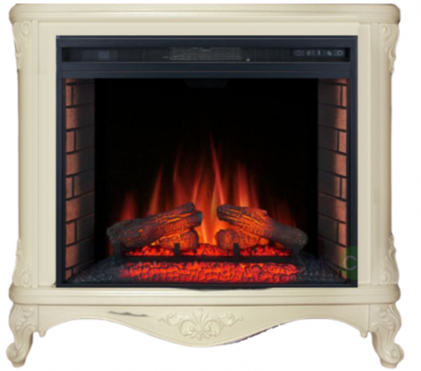 Электрокамин с широким очагом 2D Glenrich Версаль Vision 28 с царгой Слоновая кость