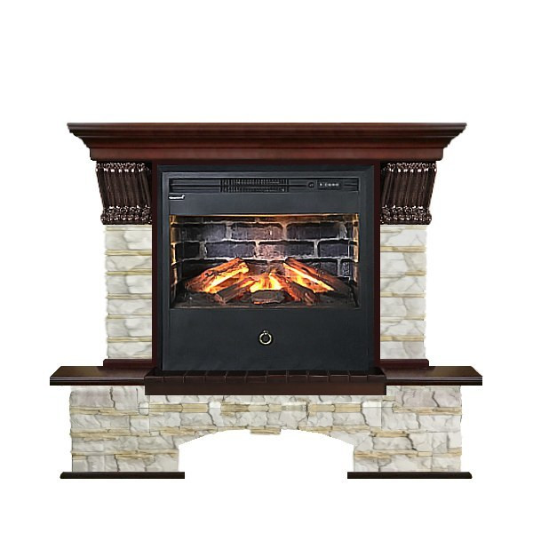 Электрокамин с широким очагом 3D Glenrich Бостон Samba 3D камень-Алтай/цвет-Красное дерево