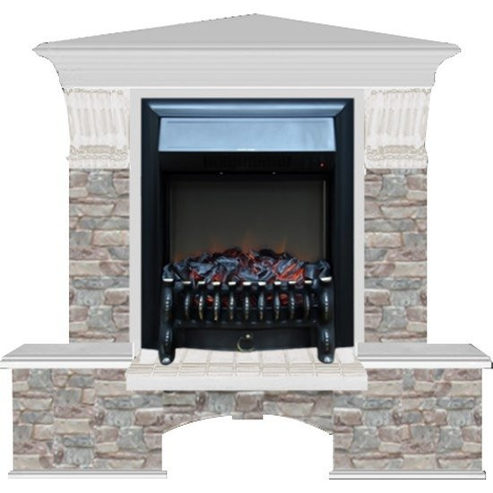 Электрокамин с классическим очагом 2D Glenrich Бостон К угловой (Fobos BL,BR) камень-Грот цветной/цвет-Беленный дуб