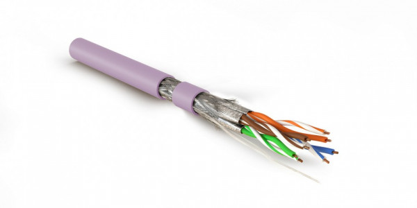 Кабель витая пара Hyperline SFTP4-C7-P26-IN-LSZH, S/FTP, 4 пар., кат. 7, проводник Ø 0,48мм, AWG26, LSZH (нг(A)-HF), 600МГц, 1м (500м), тип прокладки: внутри зданий, цвет: розовый
