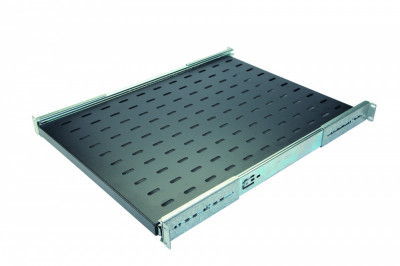 Полка Eurolan, перфорированная, выдвижная, 1U, 25х420х620 мм (ВхШхГ), нагрузка до 30 кг, для шкафов и стоек Eurolan, с комплектом крепежа, цвет: чёрный