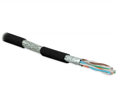 Кабель витая пара Hyperline SFTP4-C6A-S23-IN-LSZH, S/FTP, 4 пар., кат. 6A, проводник Ø 0,57мм, AWG23, LSZH (нг(A)-HF), 500МГц, 1м (500м), тип прокладки: внутри зданий, цвет: чёрный