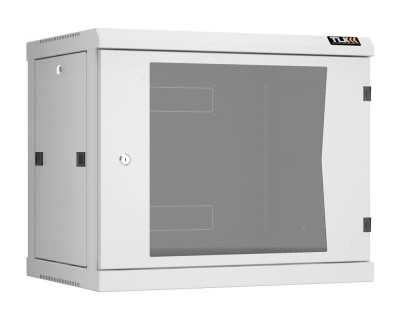 Шкаф телекоммуникационный настенный TLK Classic II, 19", 9U, 503х600х450 мм (ВхШхГ), дверь: стекло, боковая панель: сплошная съемная, разборный, цвет: серый