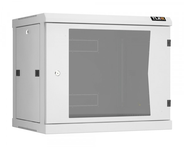 Шкаф телекоммуникационный настенный TLK Classic II, 19", 9U, 503х600х450 мм (ВхШхГ), дверь: стекло, боковая панель: сплошная съемная, разборный, цвет: серый