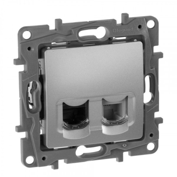 Розетка информационная Legrand Etika, 2x RJ45, кат. 5, RJ45, цвет: алюминий, (LEG.672455)