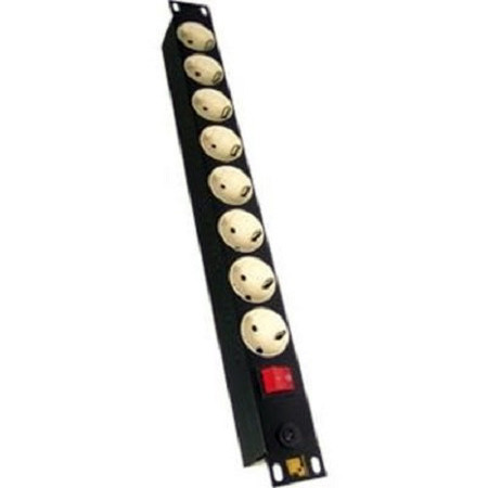 Блок силовых розеток Lanmaster, горизонтальный, неуправляемый, Shuko х 8, вход IEC 320 C14, 19", шнур 1,8 м, 1U, 44х485х46 мм (ВхШхГ), 10А, выключатель, чёрный