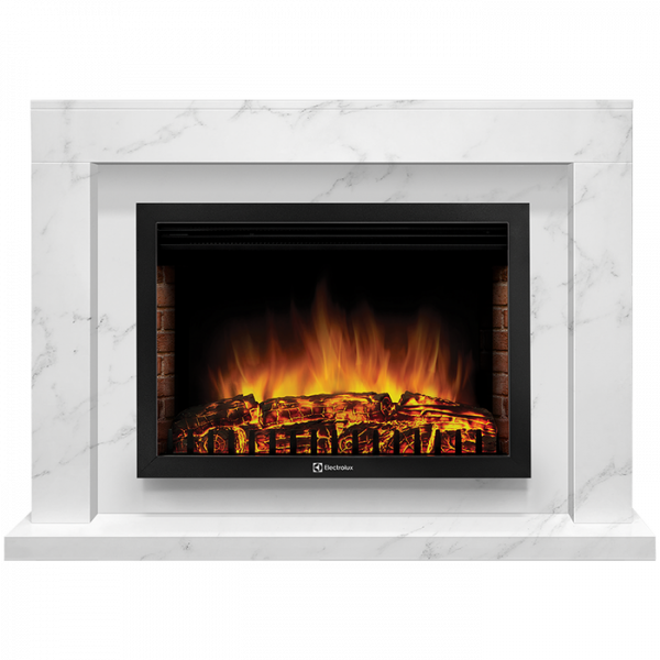 Электрокамин с широким очагом 2D Electrolux EFP/P-2520LS с порталом Firelight Simple 25 белый мрамор
