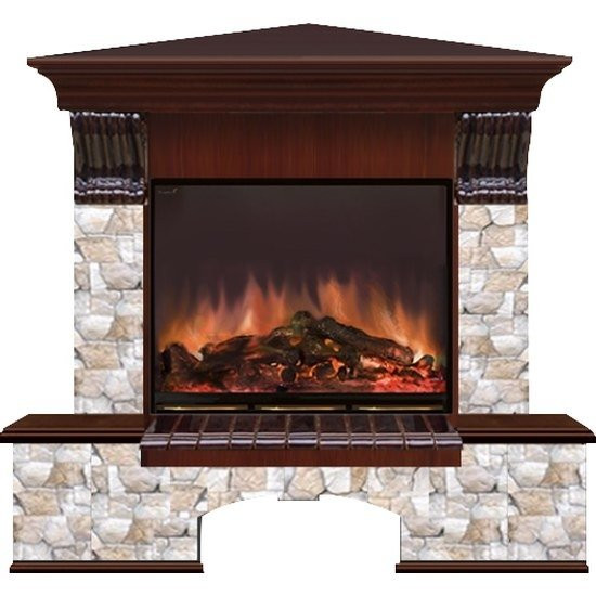 Электрокамин с широким очагом 2D Glenrich Бостон угловой (Arte 23) камень-Арбат/цвет-Красное дерево