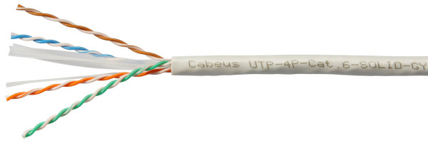 Кабель витая пара Cabeus, U/UTP, 4 пар., кат. 6, проводник Ø 0,57мм, AWG23, PVC нг(А)-LS, 100МГц, 1м (бухта 305м), тип прокладки: внутри зданий, цвет: серый