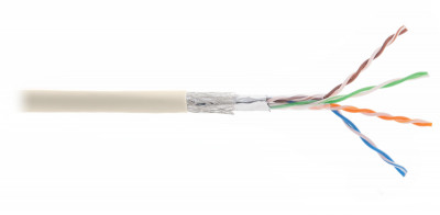 Кабель витая пара Nikolan, SF/UTP, 4 пар., кат. 5е, проводник Ø 0,51мм, AWG24, PVC, 100МГц, 1м (барабан 305м), тип прокладки: внутри зданий, цвет: слоновая кость