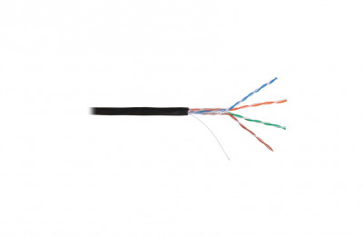 Кабель витая пара Nikolan, U/UTP, 4 пар., кат. 5е, проводник Ø 0,49мм, AWG24, PE, 100МГц, 1м (коробка 305м), тип прокладки: снаружи зданий, цвет: чёрный