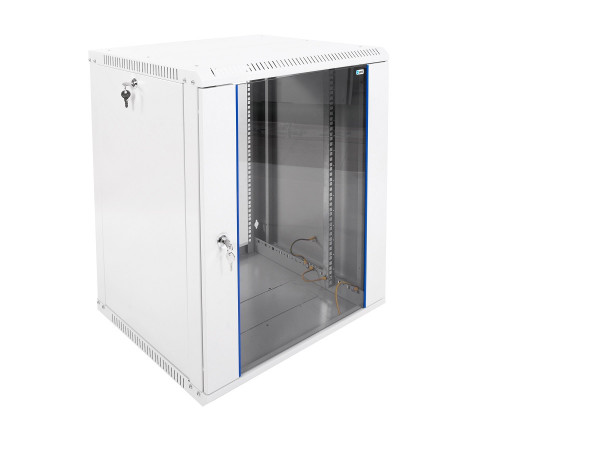 Шкаф телекоммуникационный настенный ЦМО ШРН-Э, 19", 15U, 742х600х520 мм (ВхШхГ), дверь: стекло, боковая панель: сплошная, разборный, цвет: серый