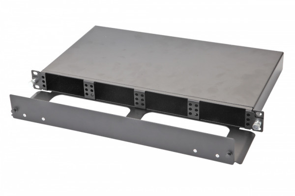 Коммутационная панель ВО Eurolan Q-SLOT, 1HU,  универсальный  выдвижная, прямая, орг-йзер: предустановлен, цвет: чёрный, 4 слота