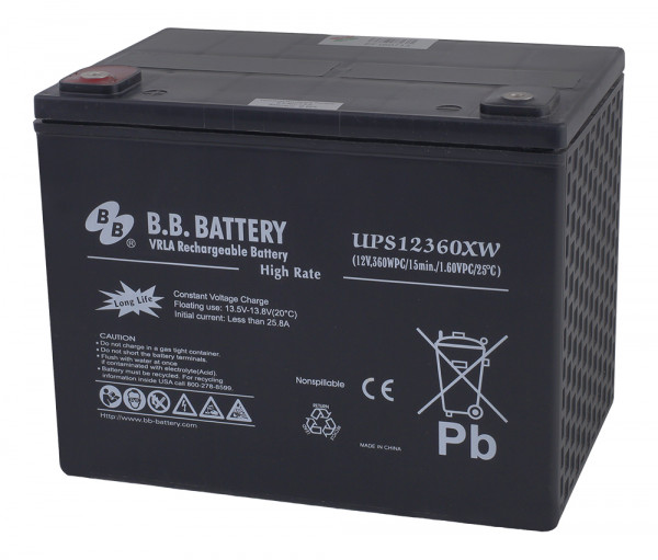 Аккумулятор для ИБП B.B.Battery UPS, 200х173х261 мм (ВхШхГ),  необслуживаемый электролитный,  12V/88 Ач, (BB.UPS 12360XW)