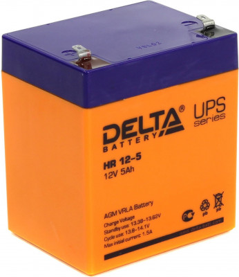 Аккумулятор для ИБП Delta Battery HR, 107х70х90 мм (ВхШхГ),  Необслуживаемый свинцово-кислотный,  12V/5 Ач, цвет: оранжевый, (HR 12-5)