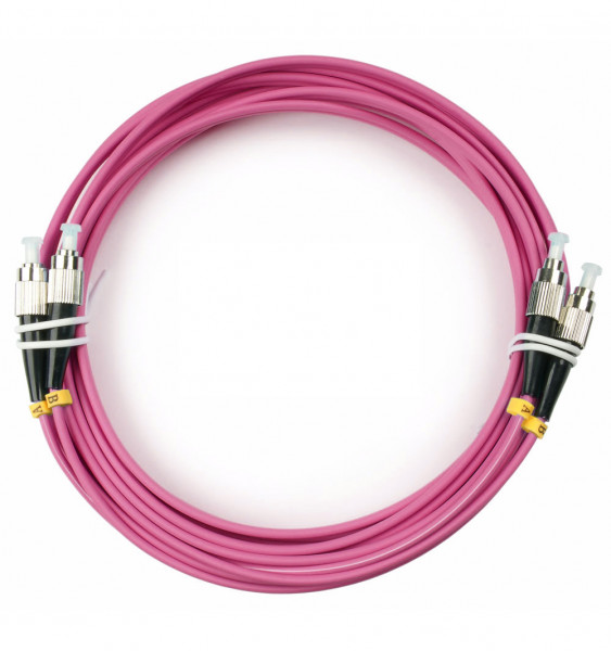 Коммутационный шнур оптический Cabeus Tight Buffer, Duplex FC/FC (UPC/UPC), OM4 50/125, LSZH, Ø 3мм, 7м, цвет: маджента, (FOP-50-OM4-FC-FC-7m)