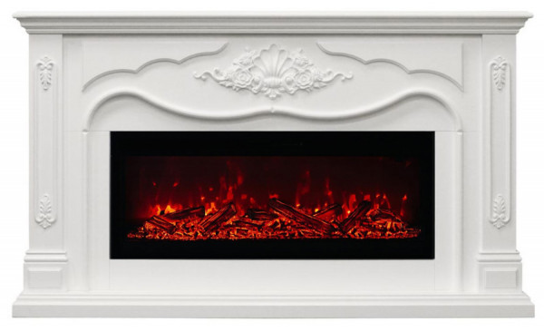 Линейный электрокамин Elekam Victoria белый с очагом Pulsar 38