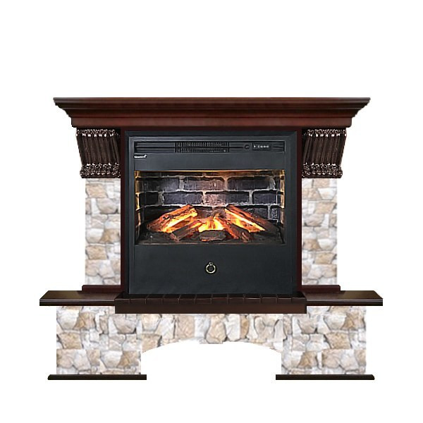 Электрокамин с широким очагом 3D Glenrich Бостон Samba 3D камень-Арбат/цвет-Красное дерево