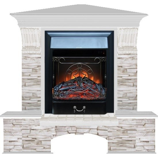 Электрокамин с классическим очагом 2D Glenrich Бостон К угловой (Magestic BL,BR) камень-Мисхор/цвет-Беленный дуб