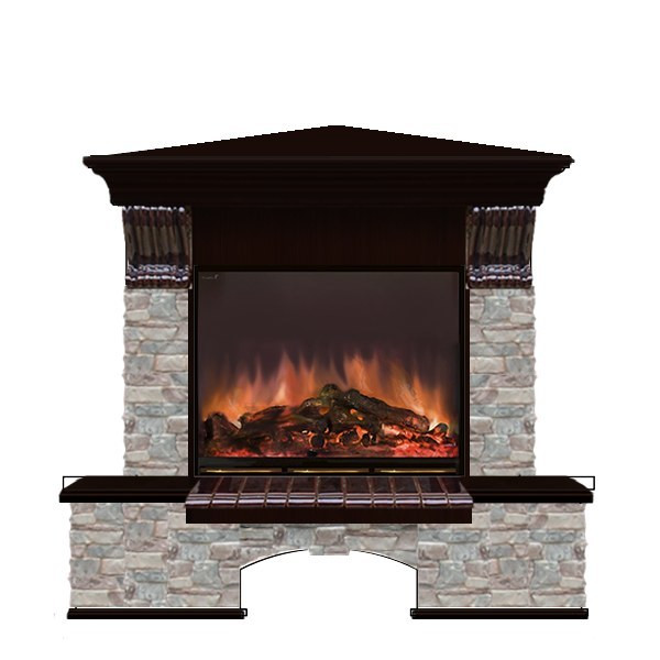 Электрокамин с широким очагом 2D Glenrich Бостон угловой (Arte 23) камень-Грот цветной/цвет-Венге