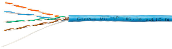 Кабель витая пара Cabeus, U/UTP, 4 пар., кат. 5е, проводник Ø 0,5мм, AWG24, PVC нг(А)-LS, 100МГц, 1м (бухта 305м), тип прокладки: внутри зданий, цвет: голубой