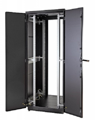 Шкаф телекоммуникационный напольный Eurolan S3000, IP20, 47U, 2250х800х1000 мм (ВхШхГ), дверь: металл, задняя дверь: двойная распашная, металл, боковая панель: сплошная, разборный, цвет: чёрный, (60F-47-8A-30BL)
