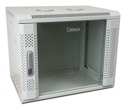 Шкаф телекоммуникационный настенный Cabeus SH-05F, 19", 9U, 501х600х350 мм (ВхШхГ), дверь: стекло, боковая панель: сплошная съемная, сварной, цвет: серый, (съемная панель для крепления шкафа к стене)