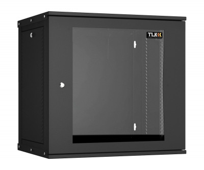 Шкаф телекоммуникационный настенный TLK Lite, 19", 12U, 569х600х450 мм (ВхШхГ), дверь: стекло, боковая панель: сплошная съемная, разборный, цвет: чёрный