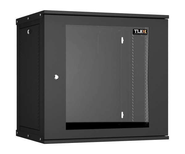 Шкаф телекоммуникационный настенный TLK Lite, 19", 12U, 569х600х450 мм (ВхШхГ), дверь: стекло, боковая панель: сплошная съемная, разборный, цвет: чёрный