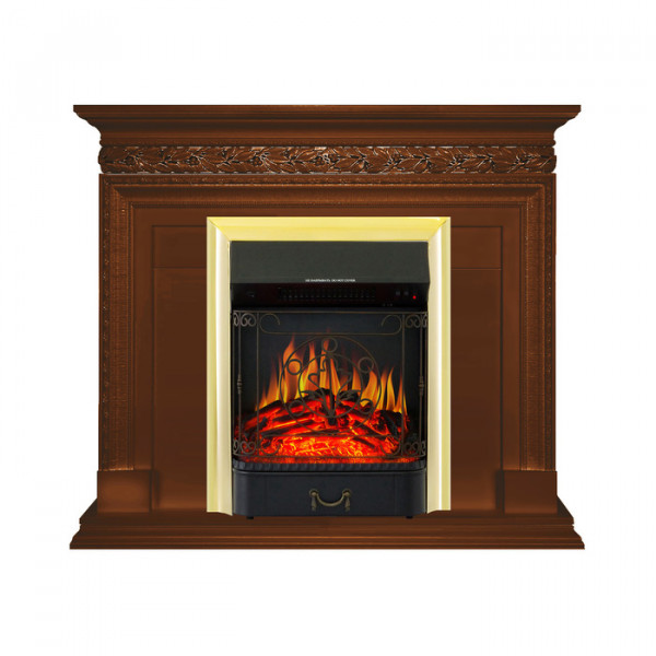 Электрокамин с классическим очагом 2D Royal Flame Valletta Орех с очагом Majestic FX Brass/Black
