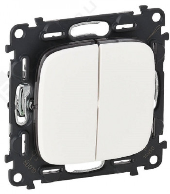 Выключатель Legrand Valena Allure, двухклавишный, без подсветки, 10АX, внутренняя, 71х71 мм (ВхШ), цвет: белый, с безвинтовыми зажимами (752705)