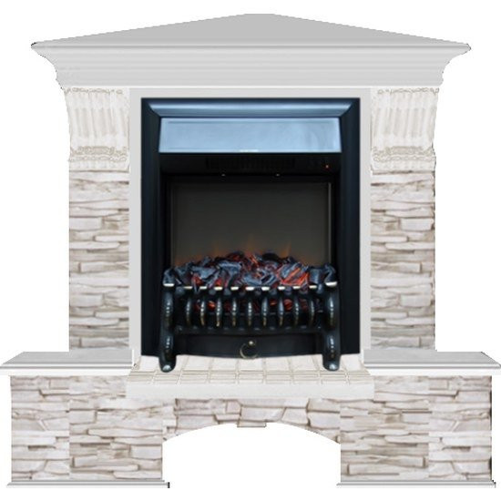 Электрокамин с классическим очагом 2D Glenrich Бостон К угловой (Fobos BL,BR) камень-Мисхор/цвет-Беленный дуб