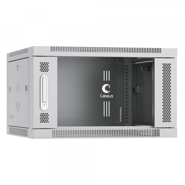 Шкаф телекоммуникационный настенный Cabeus SH-05F, 19", 6U, 368х600х350 мм (ВхШхГ), дверь: стекло, боковая панель: сплошная съемная, сварной, цвет: серый, (съемная панель для крепления шкафа к стене)