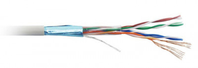 Кабель витая пара BNH, F/UTP, 4 пар., кат. 6, проводник Ø 0,57мм, AWG23, LSZH (нг(A)-HF), 250МГц, 1м (коробка 305м), тип прокладки: внутри зданий, цвет: белый