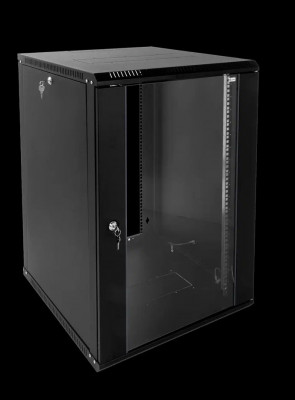 Шкаф телекоммуникационный настенный ЦМО ШРН-Э, 19", 18U, 878х600х650 мм (ВхШхГ), дверь: стекло, боковая панель: сплошная, разборный, цвет: чёрный