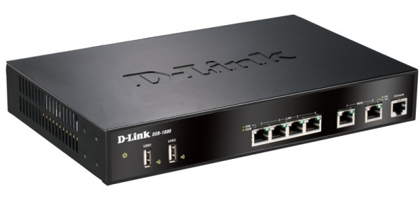 Маршрутизатор D-Link, DSR, портов: 7, LAN: 4, WAN: 2, скорость мб/с: 950, USB: Да, 44х280х180 мм (ВхШхГ), цвет: чёрный, порт RJ-45, DSR-1000/B1A