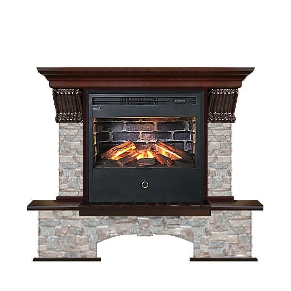 Электрокамин с широким очагом 3D Glenrich Бостон Samba 3D камень-Грот цветной/цвет-Красное дерево