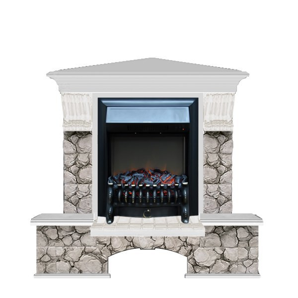Электрокамин с классическим очагом 2D Glenrich Бостон К угловой (Fobos BL,BR) камень-Карелия/цвет-Беленный дуб