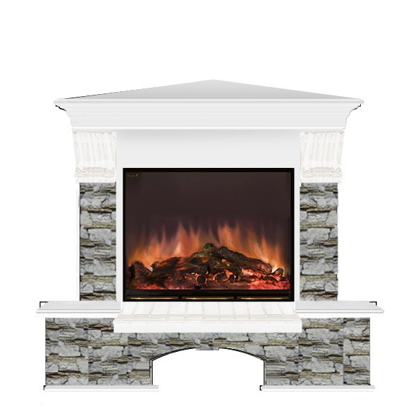 Электрокамин с широким очагом 2D Glenrich Бостон угловой (Arte 23) камень-Алтай/цвет-Белый